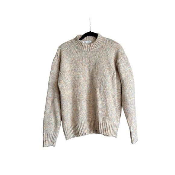 Zara Women's Cream Long Sleeve Medium Cotton, Wool Blend Knit Sweater - Picture 1 of 10